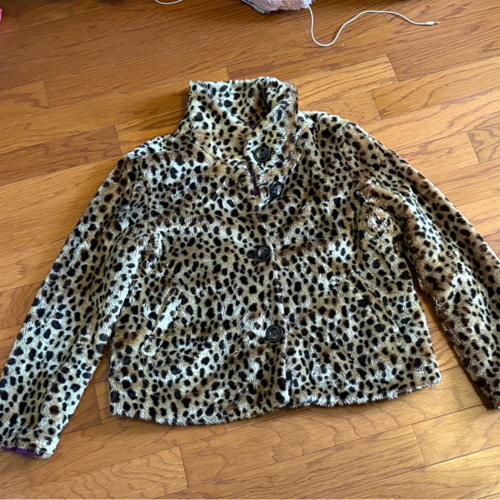 Leopard Print Faux Fur Jacket button closure